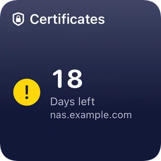 Certificates tile: 18 days left before nas.example.com expires