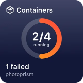 Containers tile: 2 of 4 containers running, one failed