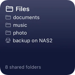 Files tile listing the shared folders on the NAS