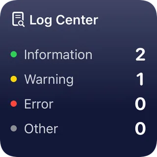 Log Center tile: information, warning and error counts