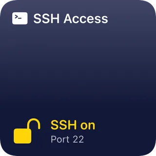 SSH Access tile: SSH is on, port 22