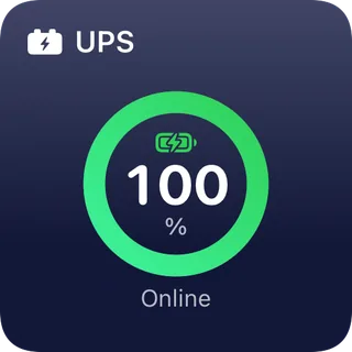 UPS tile: battery at 100 percent, running on line power
